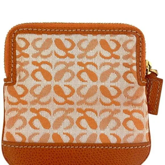 Loewe Coin Case Orange Anagram Coin Purse Canvas Leather
